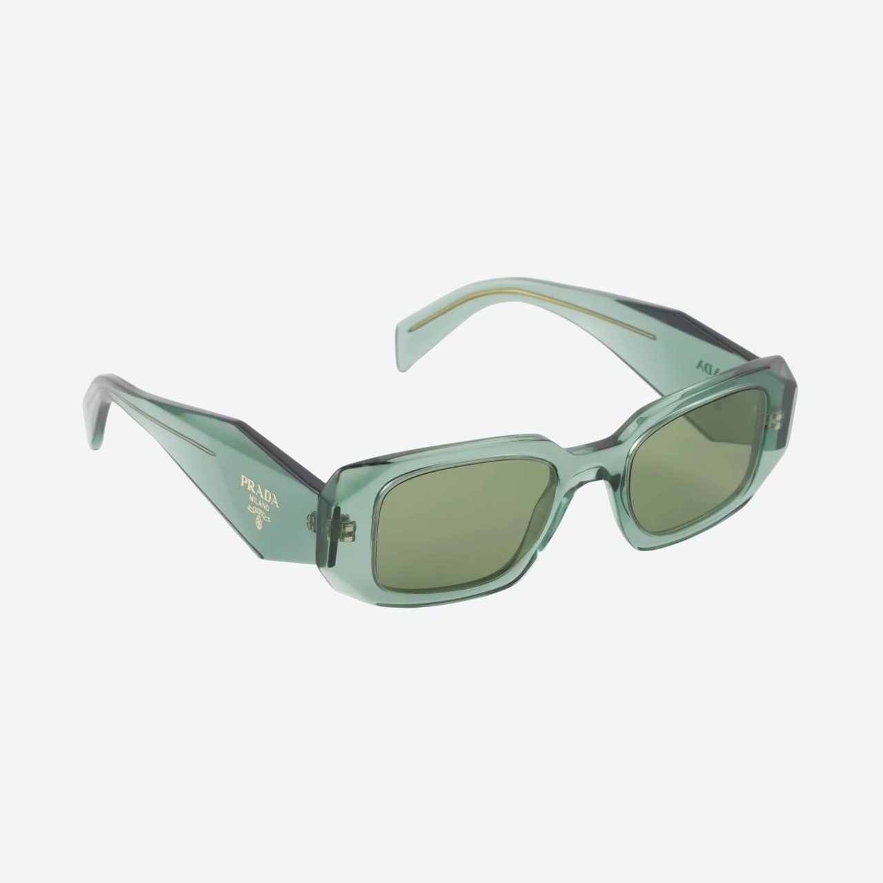 Prada Symbole sunglasses in sage green angled view